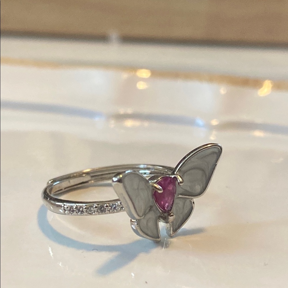 Silver Butterfly Ring With Ruby Gemstone - image 3